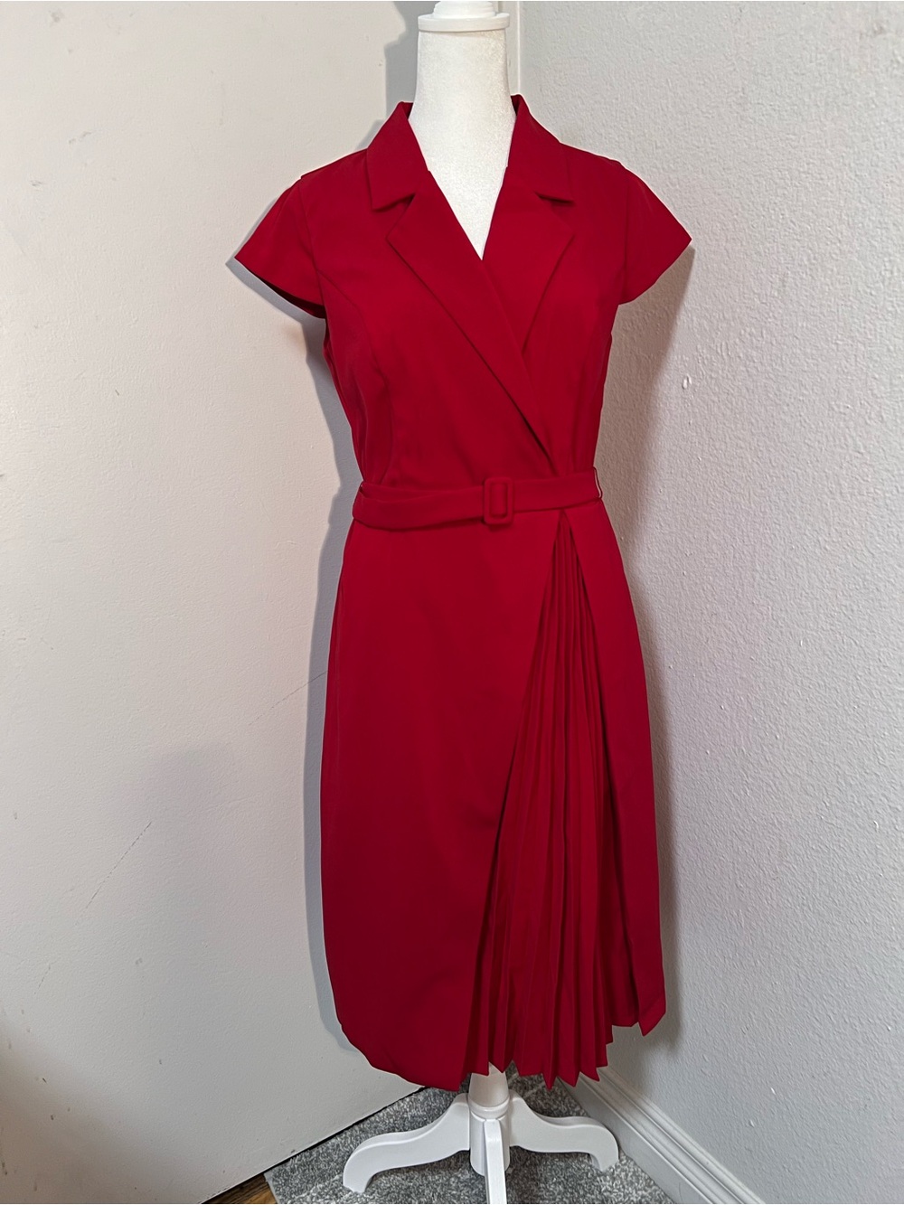 Calvin Klein Red Belted Wrap Midi Dress